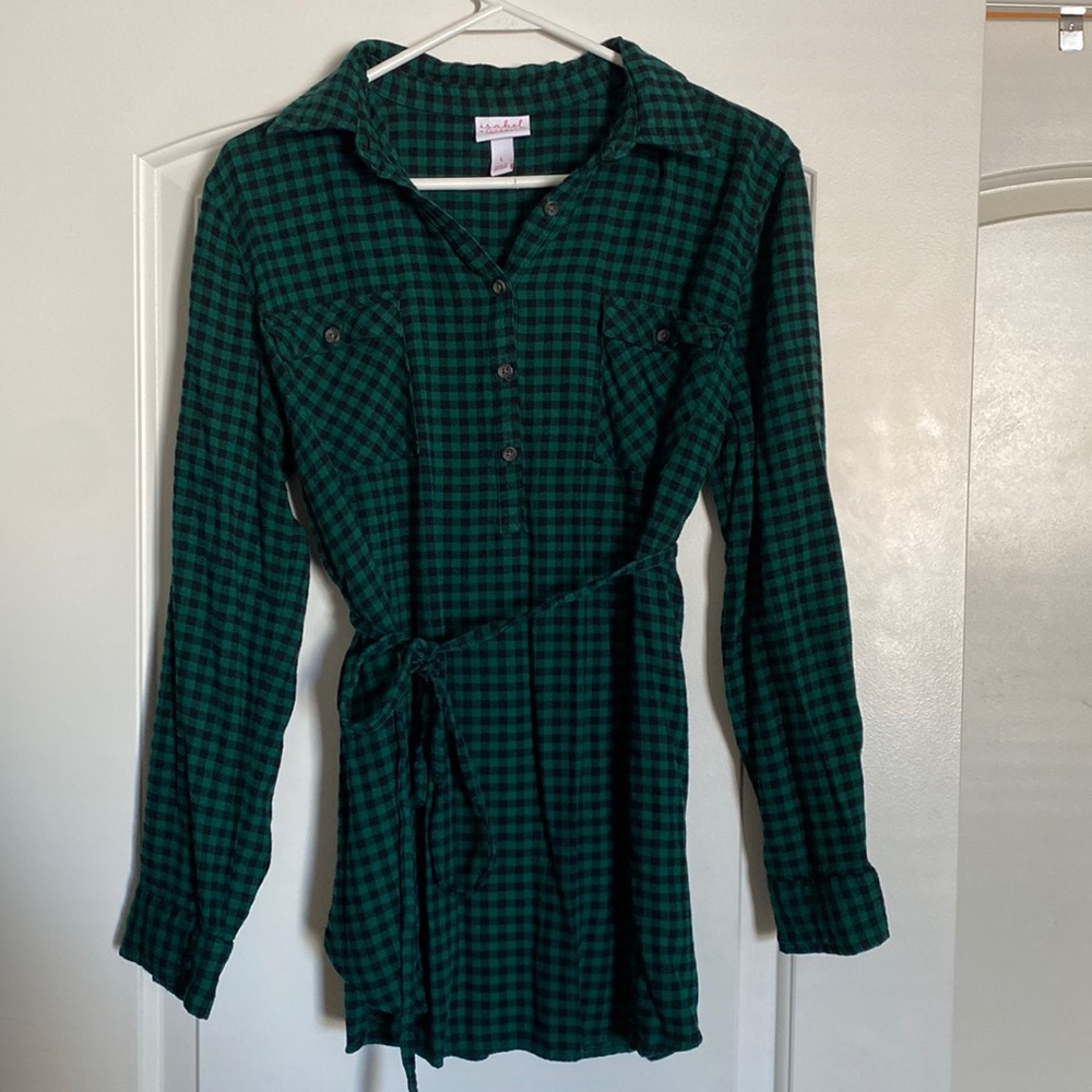Hunter Green Plaid Maternity Shirt